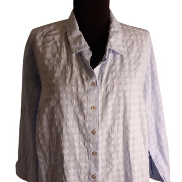 J.Jill 2X Womens Textured Seersucker Button Down Shirt Blouse Light Blue - Picture 5 of 10